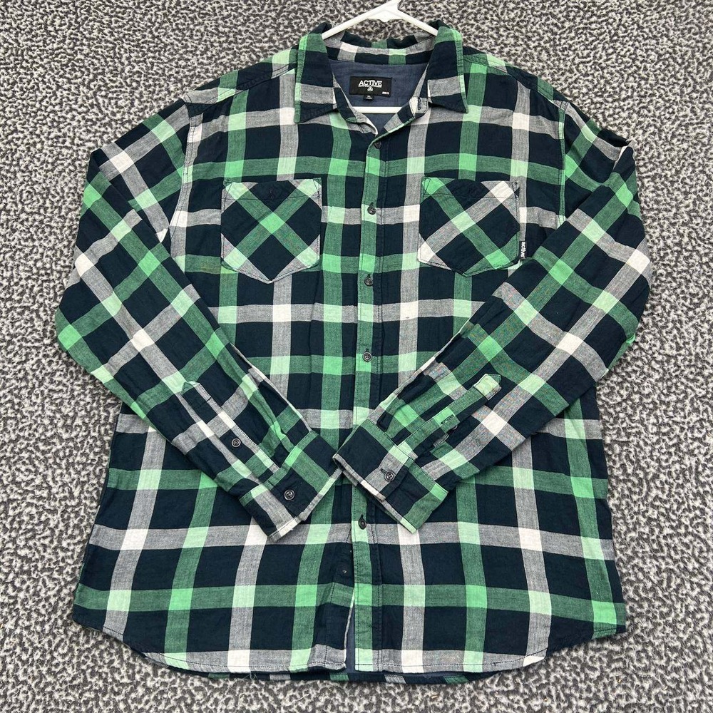 Active Ride Shop Shirt Men Extra Large Plaid Flannel Button Up Long Sleeve‎ XL
